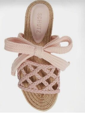 New!!!SCHUTZ Pale Pink Braided Bow Espadrille Slide